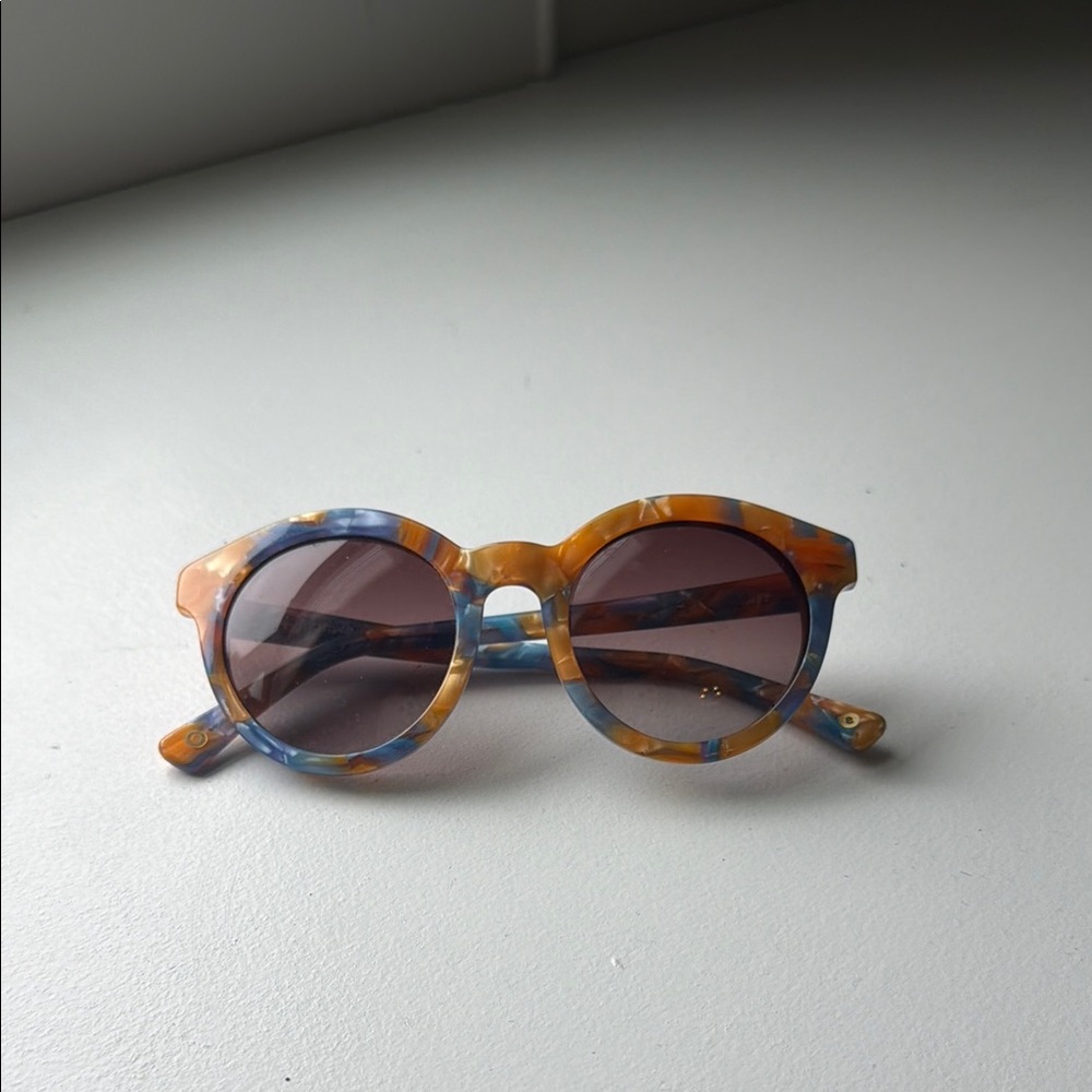 Anthropologie Round Multicolor Tortoiseshell Sunglasses - Yellow/Blue